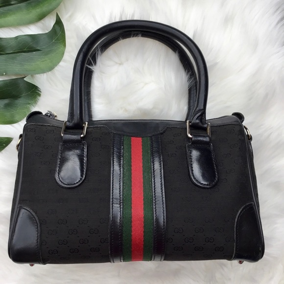 Vintage Gucci Boston Bag Web Black w/ Dust Bag - Picture 3 of 16